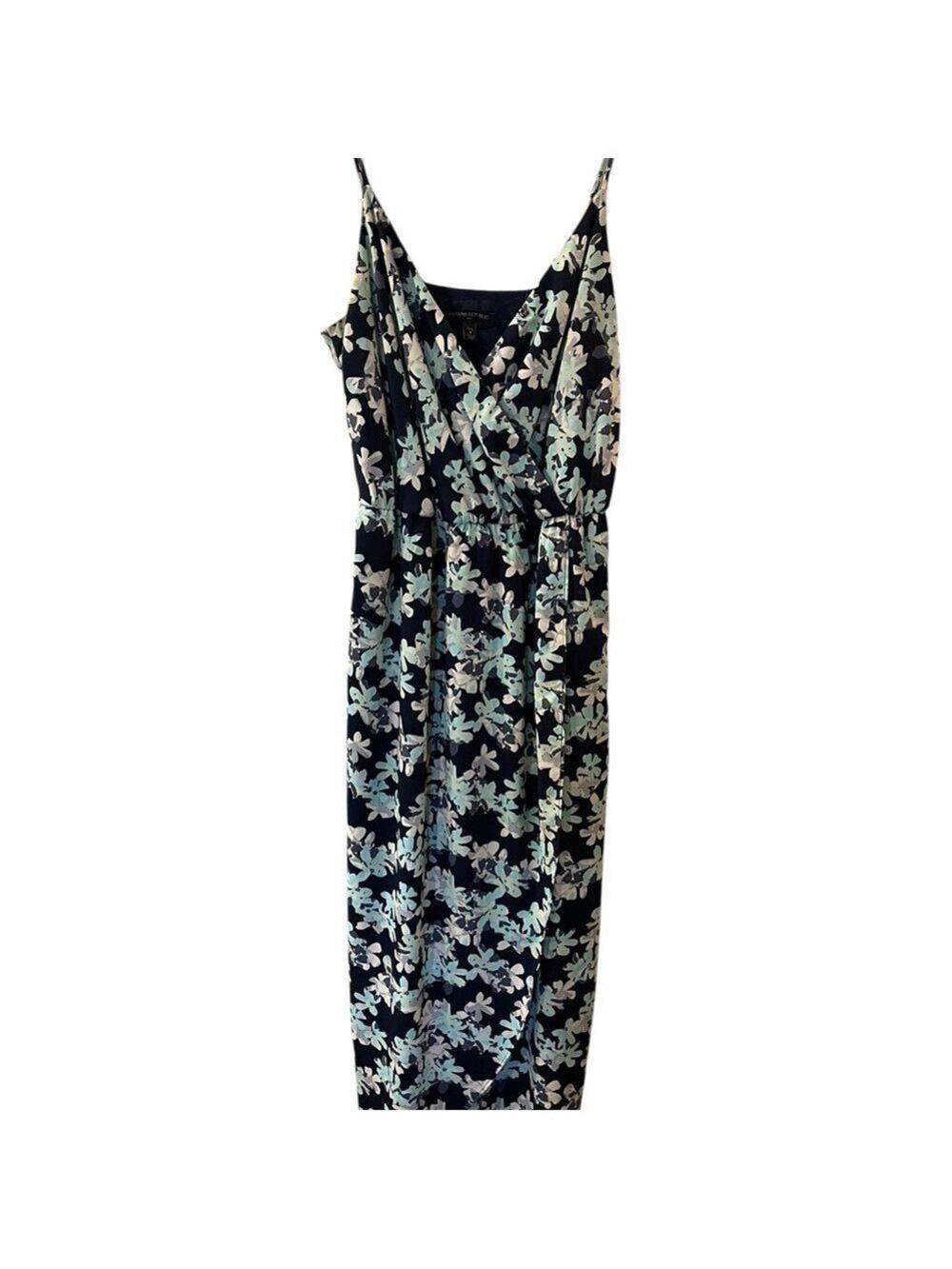 Banana Republic Faux Wrap Maxi Dress Floral Print Navy & Mint Size: 4 Petite - Picture 2 of 12